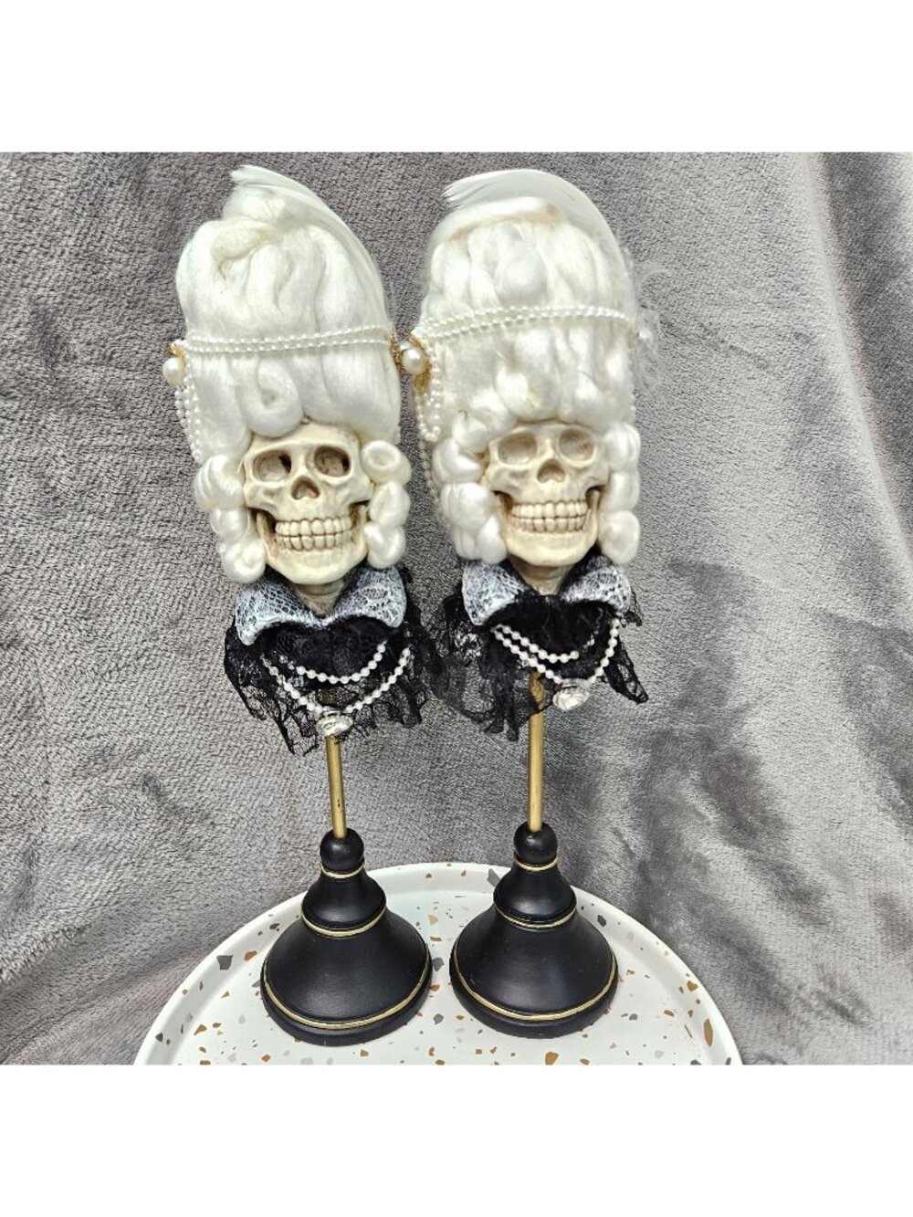 Victorian Goth Skeleton Couple Busts Jewelry Heavy Halloween Dark Set of 2 New